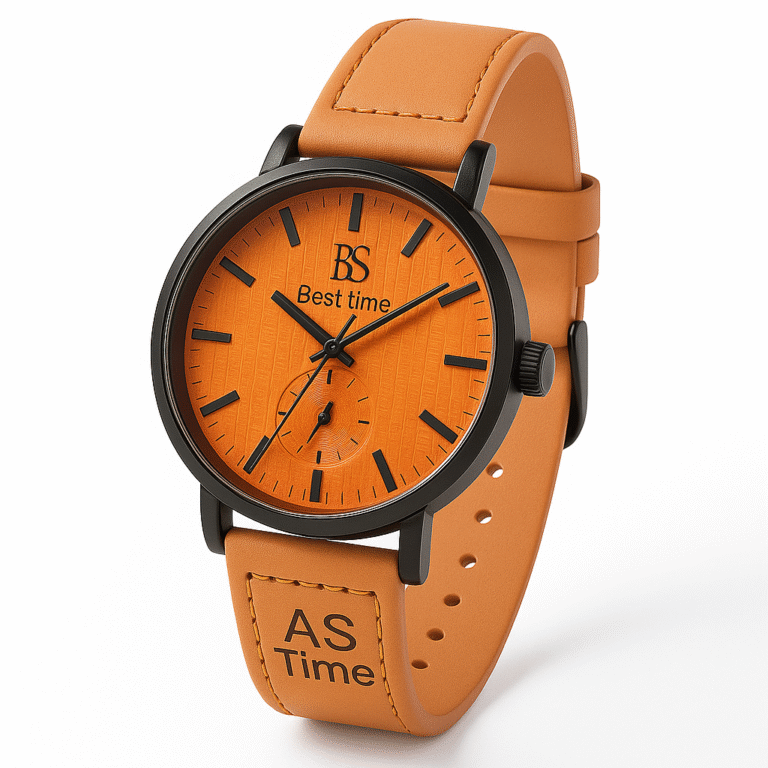 AS Time Men's Leather Strap Watch – Classic Orange Dial
