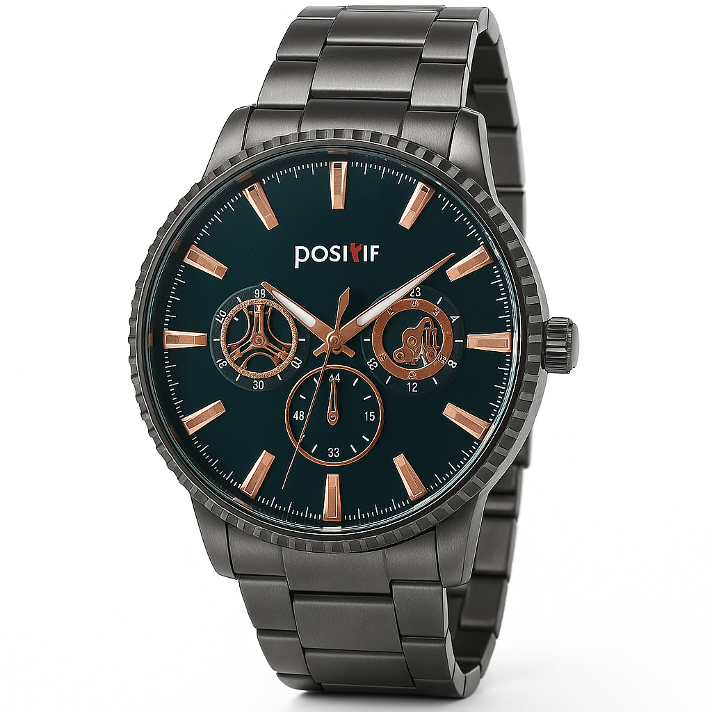 Positif Men’s Chronograph Luxury Wristwatch – Black & Rose Gold
