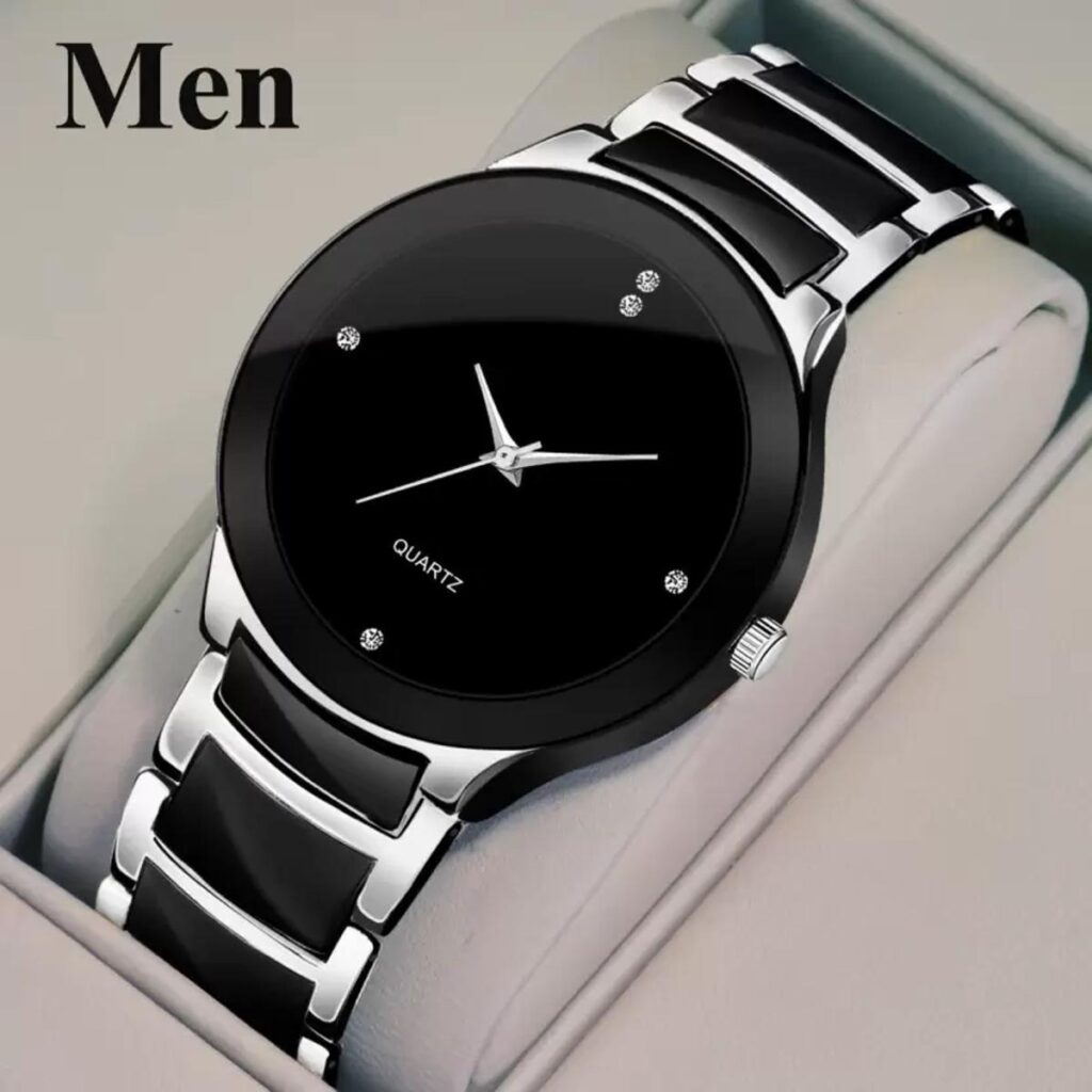 Men’s Luxury Black Dial Quartz Watch with Stainless Steel Strap
