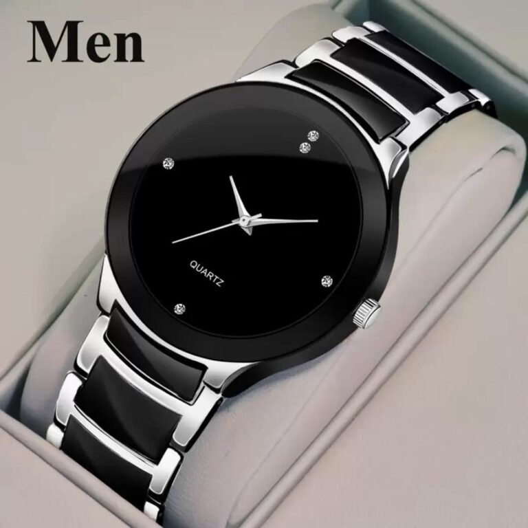 Men’s Luxury Black Dial Quartz Watch with Stainless Steel Strap